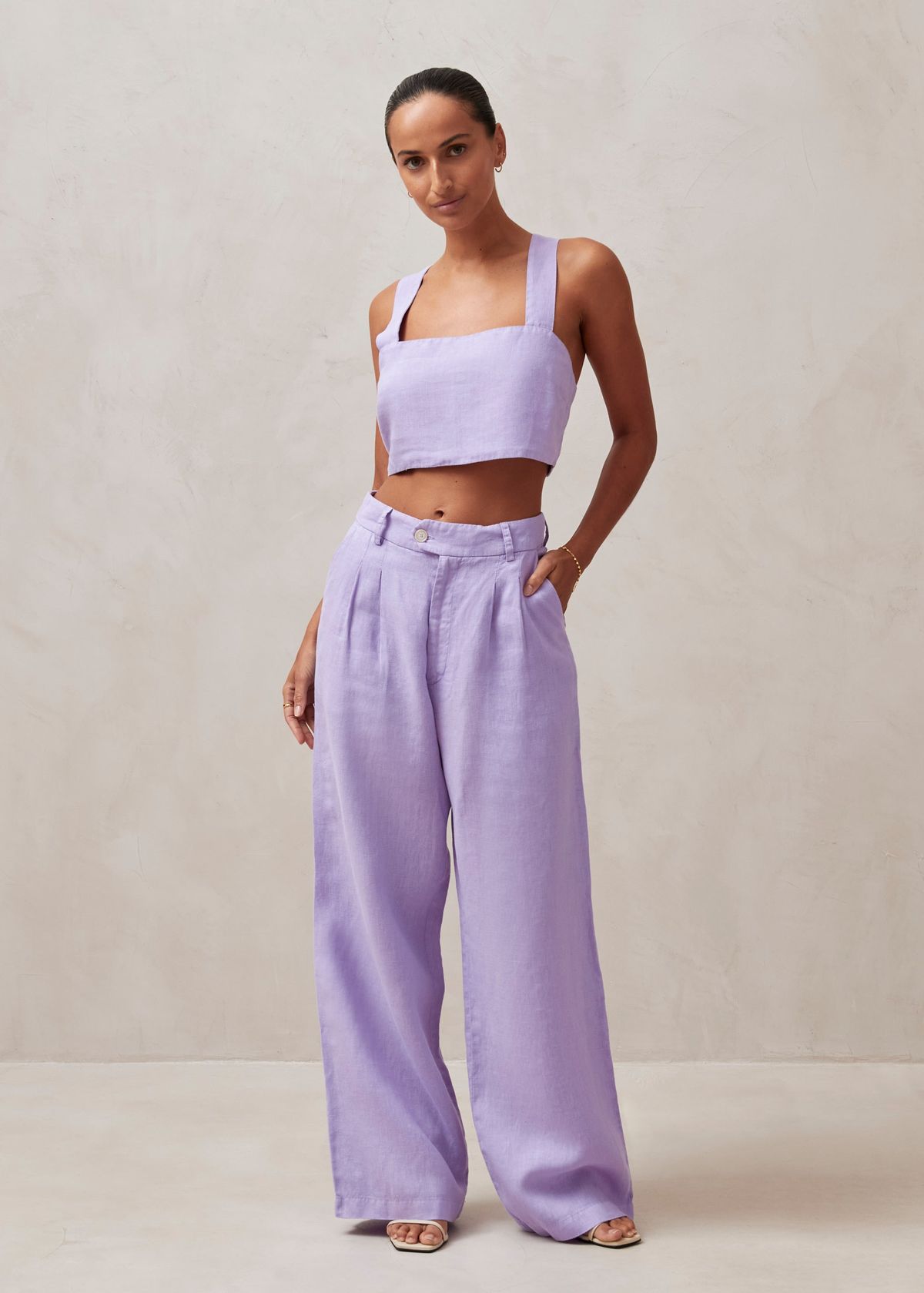 Lilac Linen Crop Top & Wide Leg Trouser Se